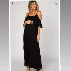 Black chiffon open shoulder maternity dress